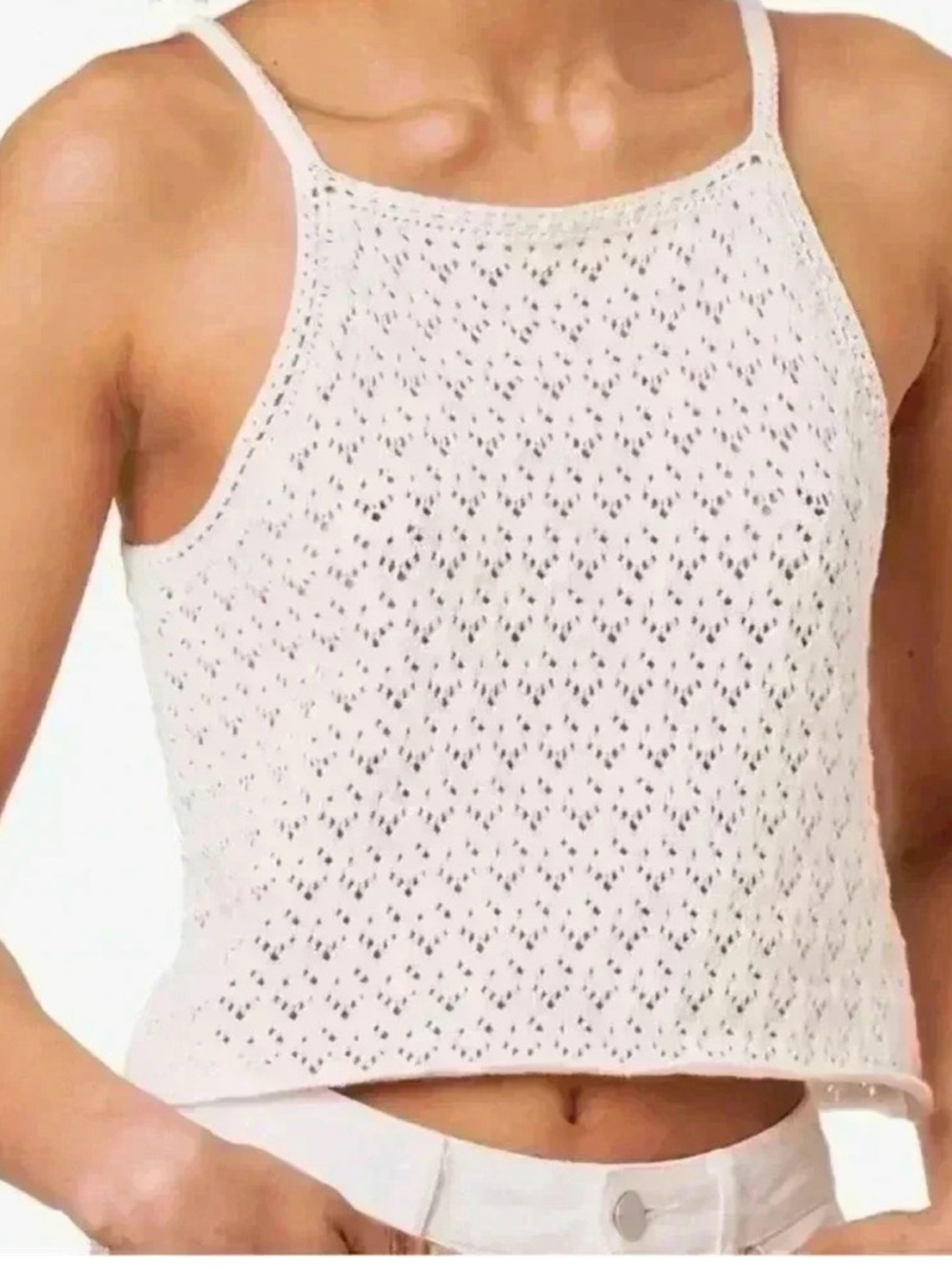 French Connection White Crochet Top